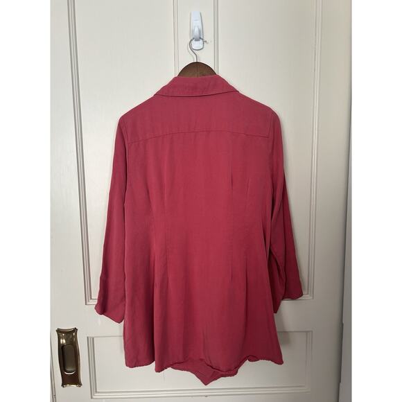 Soft Surroundings Asymmetric Button Roll Tab Blouse Womens Size XL Coral Boho - Picture 3 of 8